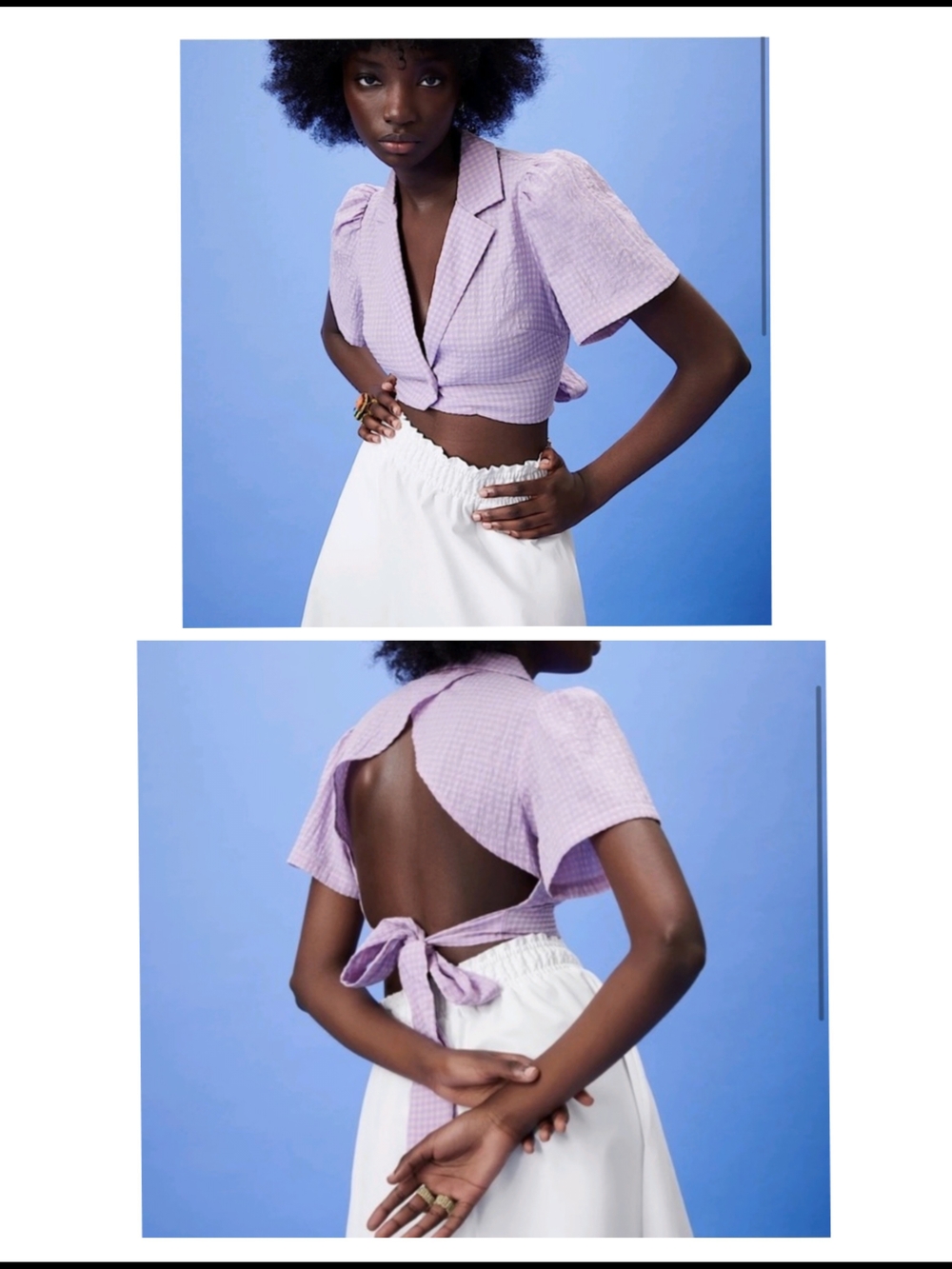 Zara Lavender Gingham Open-Back Tie Crop Top